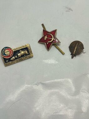 Vintage Red Soviet Star Pin with Hammer and Sickle space pin 1950s